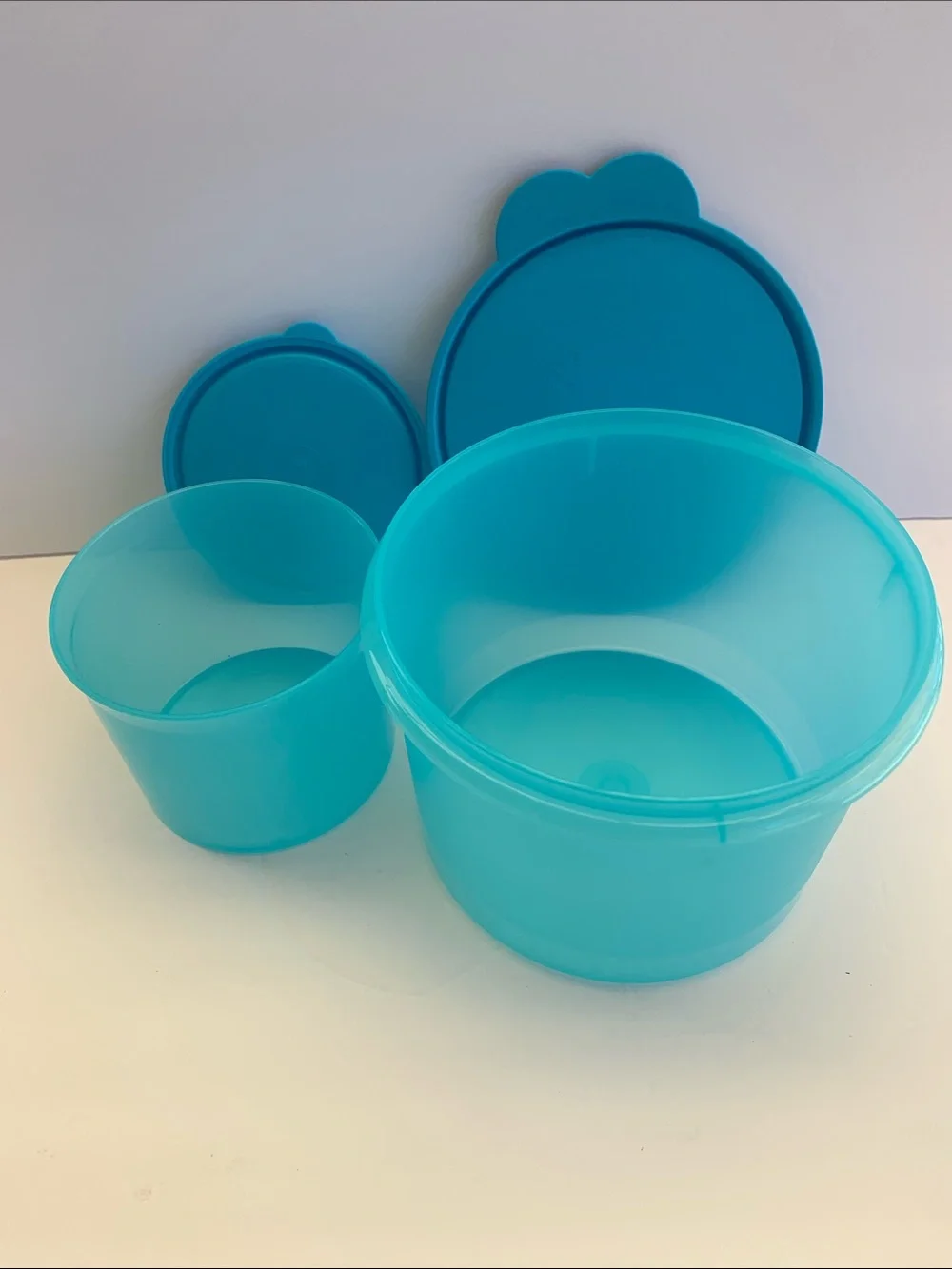 Tupperware Plastic Round Container Set of 2 Blue Color